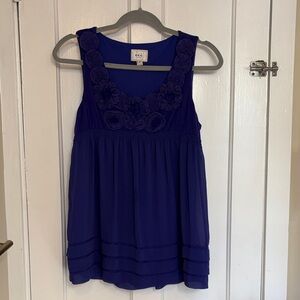 ECI Purple Sleeveless Top with Floral Detail